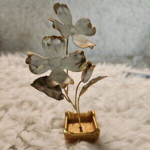 Vintage Italian White Flower brass Sculpture - 5.5 In. Tall Whimsy Eclectic Fair